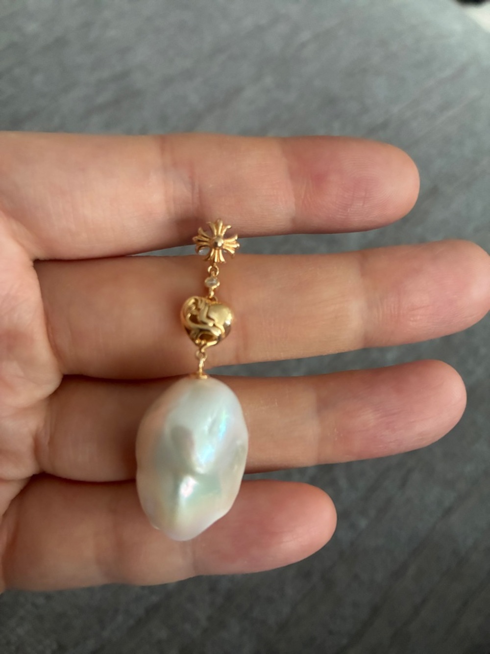 Floral Baroque Pearl Drop Earrings - Picture 4 of 5